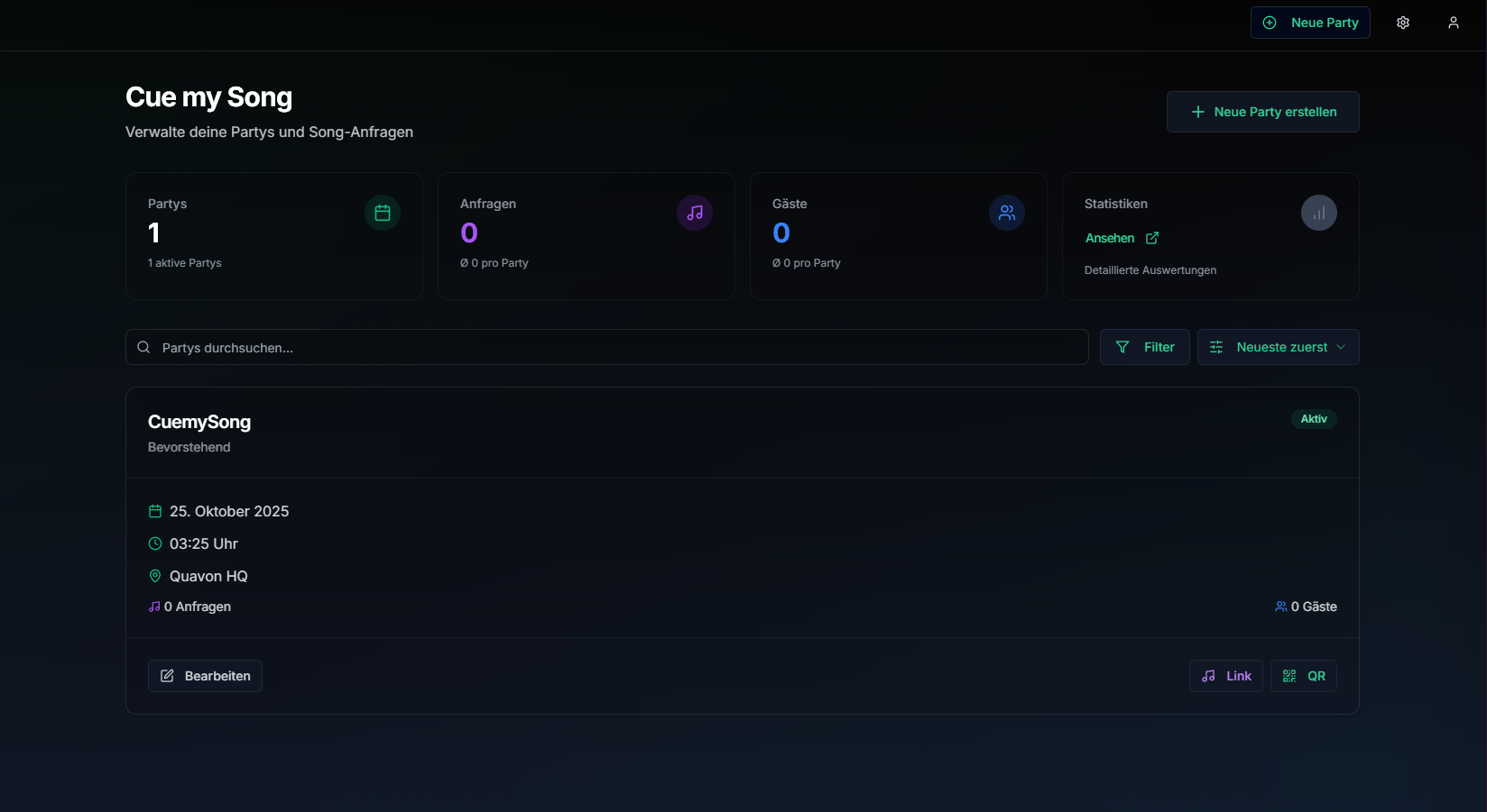 Cue my Song DJ Dashboard - Real-time Party Management Platform